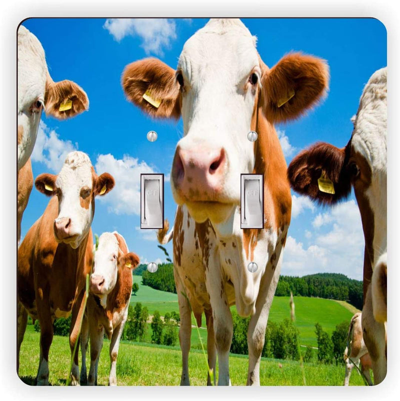 Cows In Field - Square Light Switch Plate Cover - Double Toggle