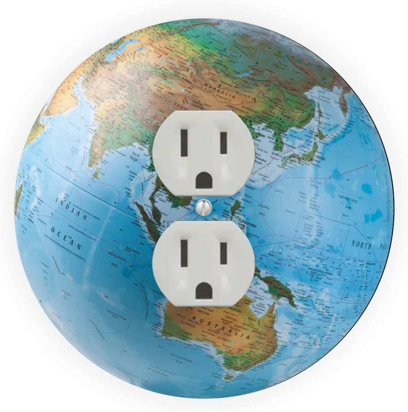 World Globe Blue Design - Round - Outlet Cover